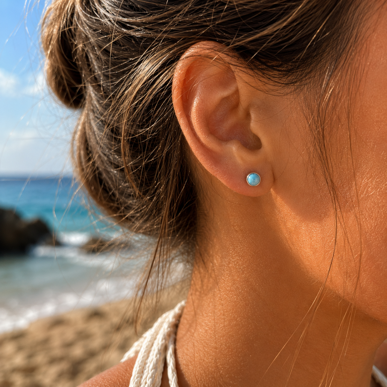 EARRING CABOCHON LARIMAR