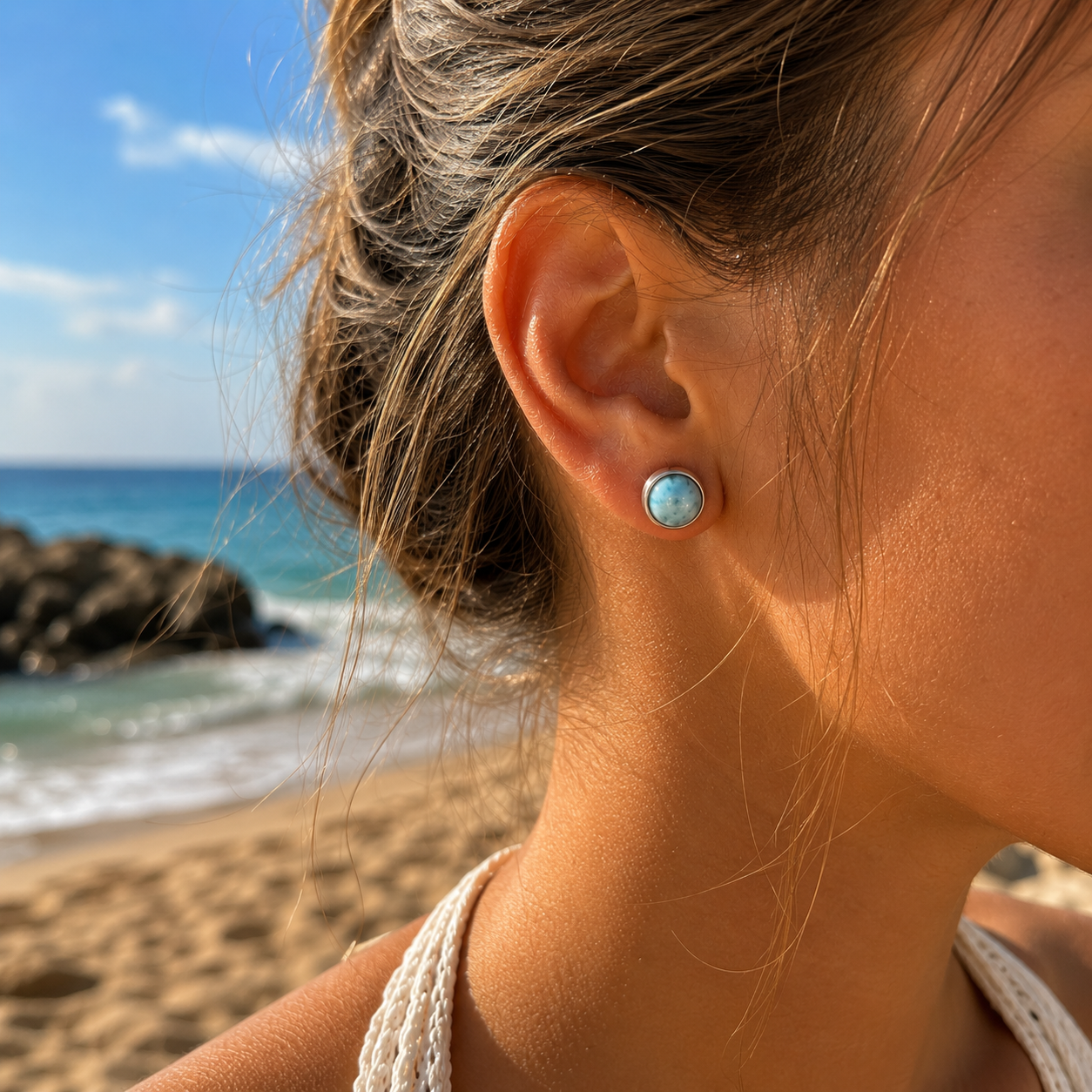 EARRING CABOCHON LARIMAR