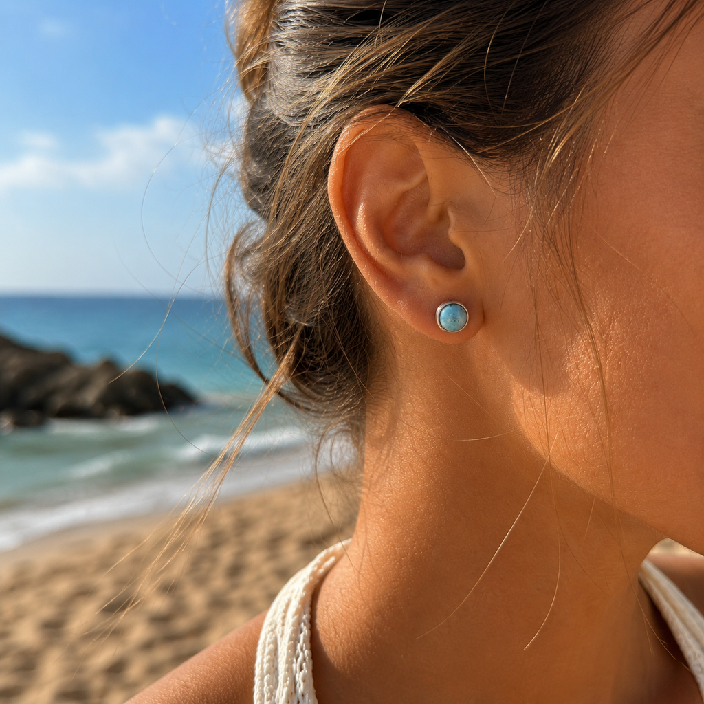 EARRING CABOCHON LARIMAR