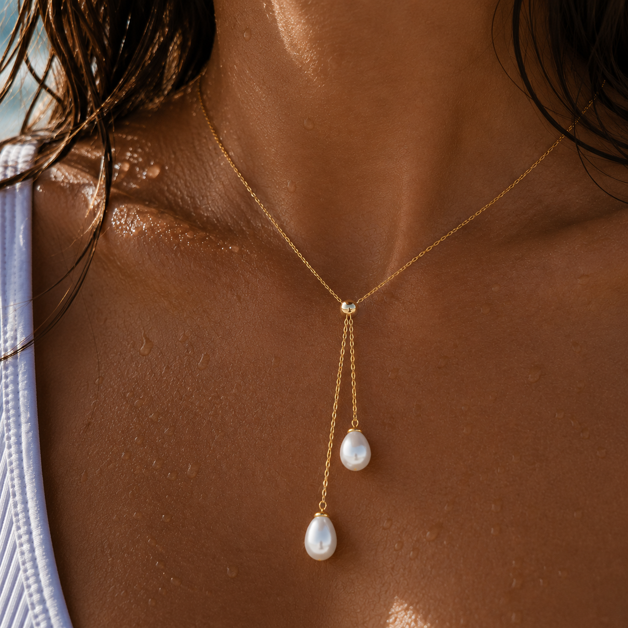 THE FRESHWATER PEARL DROP 18K GOLD NECKLACE