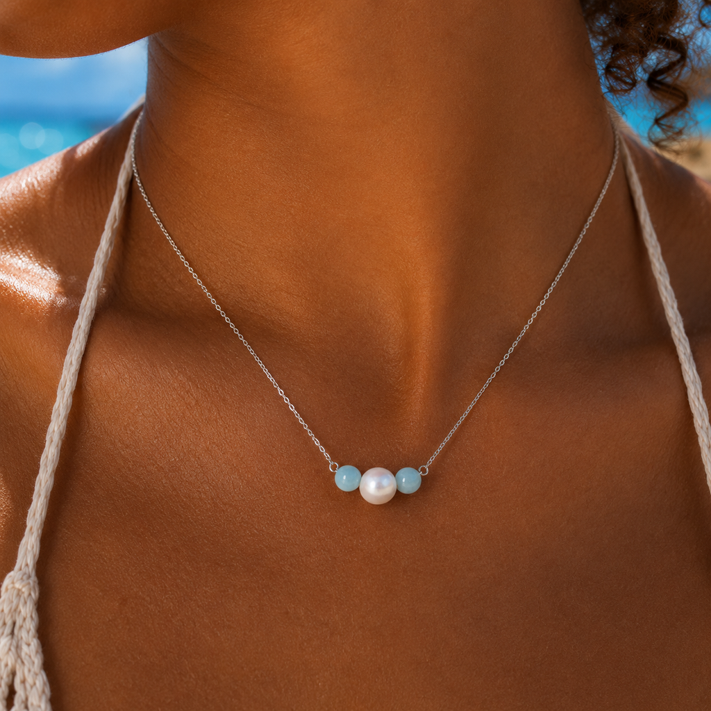 2 LARIMAR & 1 FRESHWATER PEARL NECKLACE