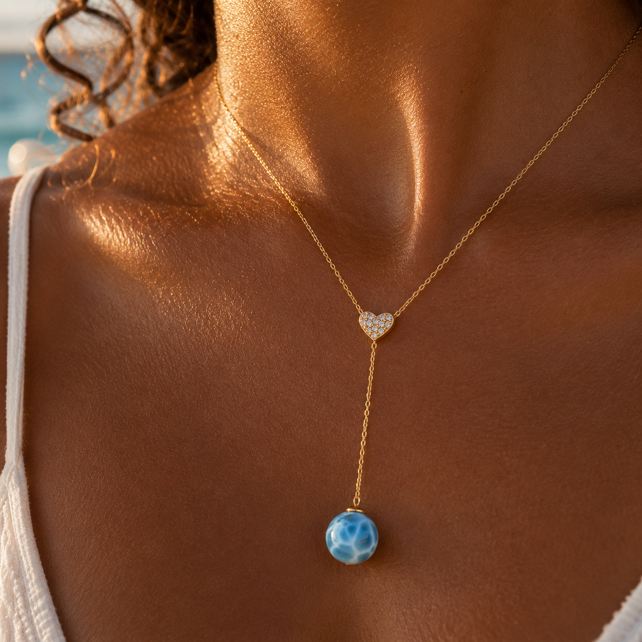 THE HEART WITH LARIMAR 18K GOLD AND DIAMONDS