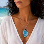CARIBBEAN SHIELD LARIMAR NECKLACE