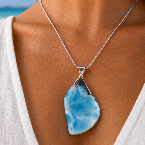 CARIBBEAN SHIELD LARIMAR NECKLACE